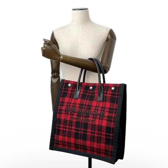 Saint Laurent Noe Red and Black Plaid Tote Bag. Rare. Large - Picture 10 of 14